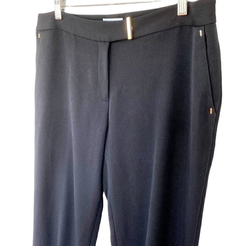Tahari black trousers with gold accents, with narrow leg opening, medium rise